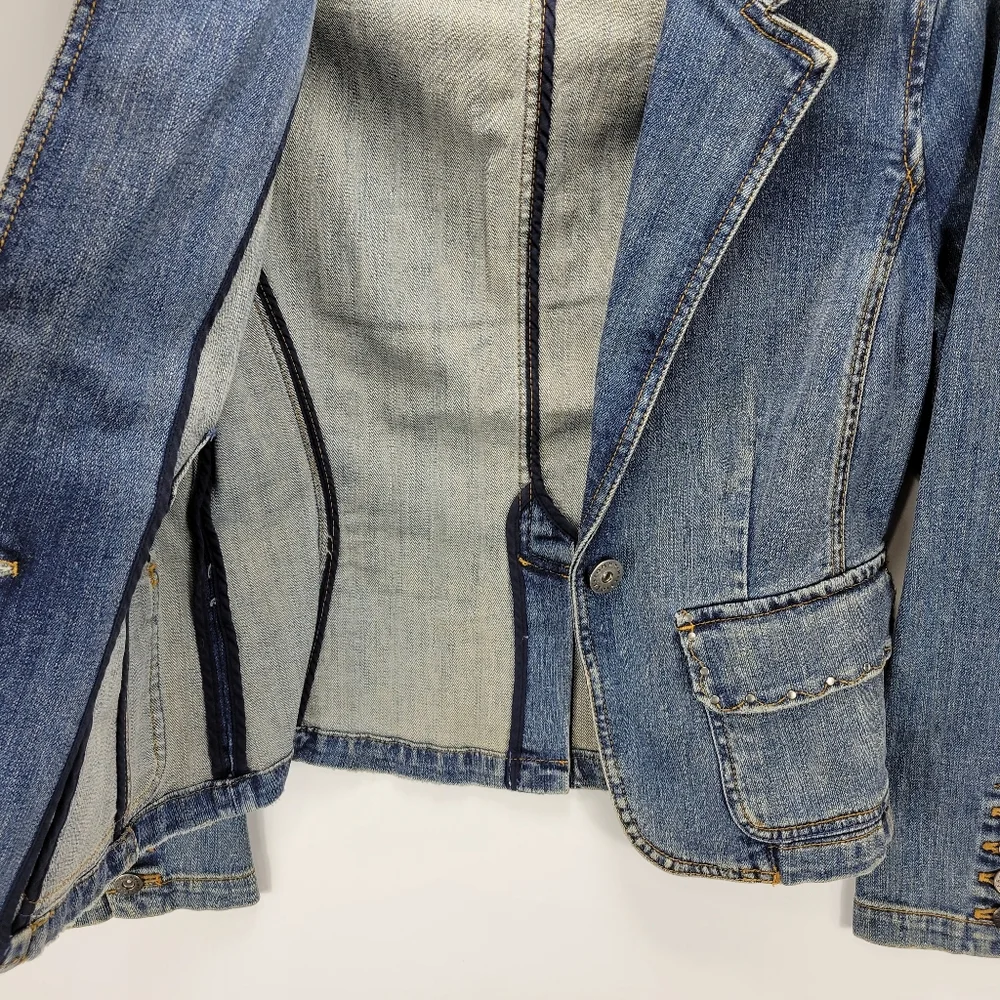 Tommy Hilfiger Vintage Y2K Denim Jean Jacket Women Medium Petite Grunge Punk - Picture 6 of 12